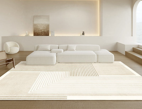 Cream Floor Carpets for Living Room, Dining Room Modern Rugs, Modern Living Room Rug Placement Ideas, Soft Contemporary Rugs for Bedroom-ArtWorkCrafts.com