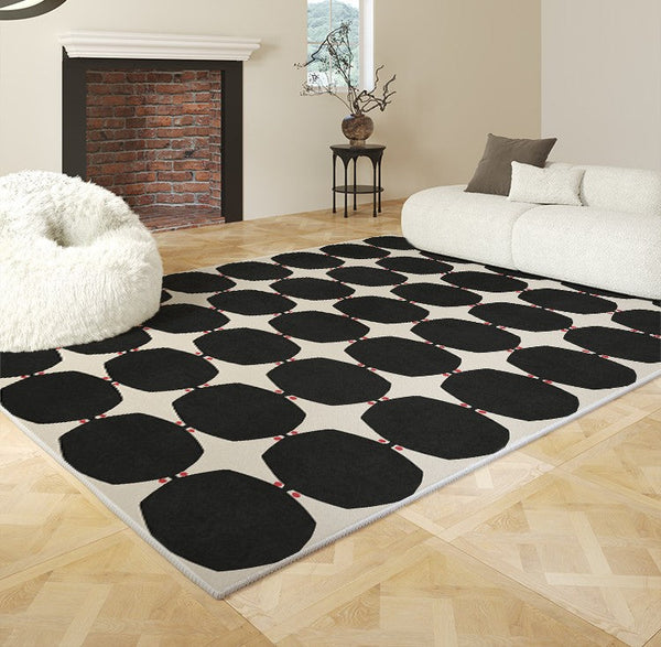 Dining Room Geometric Modern Rugs, Bedroom Modern Rugs, Black Modern Rugs for Living Room, Contemporary Modern Rugs under Coffee Table-ArtWorkCrafts.com