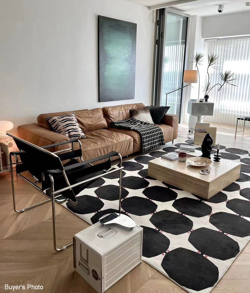 Dining Room Geometric Modern Rugs, Bedroom Modern Rugs, Black Modern Rugs for Living Room, Contemporary Modern Rugs under Coffee Table-ArtWorkCrafts.com