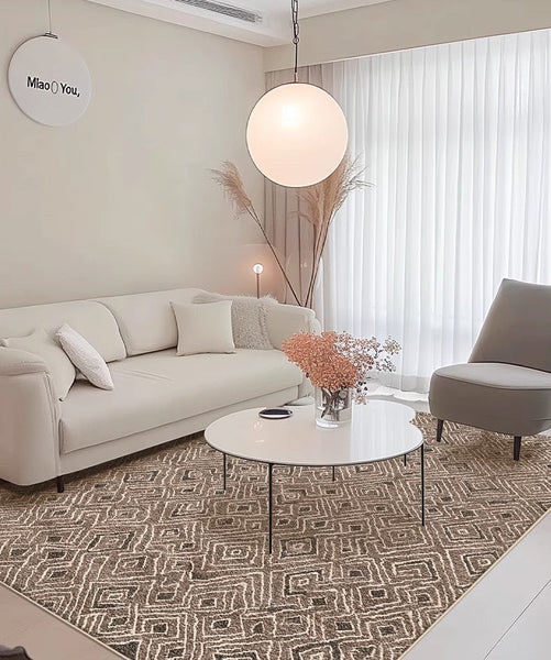 Brown Modern Rug Ideas for Bedroom, Large Modern Rugs for Living Room, Abstract Geometric Modern Rugs, Modern Rugs for Dining Room-ArtWorkCrafts.com