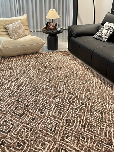Brown Modern Rug Ideas for Bedroom, Large Modern Rugs for Living Room, Abstract Geometric Modern Rugs, Modern Rugs for Dining Room-ArtWorkCrafts.com