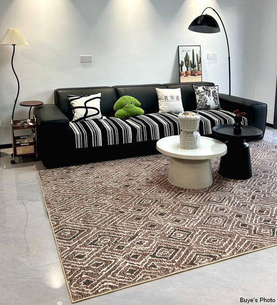 Brown Modern Rug Ideas for Bedroom, Large Modern Rugs for Living Room, Abstract Geometric Modern Rugs, Modern Rugs for Dining Room-ArtWorkCrafts.com