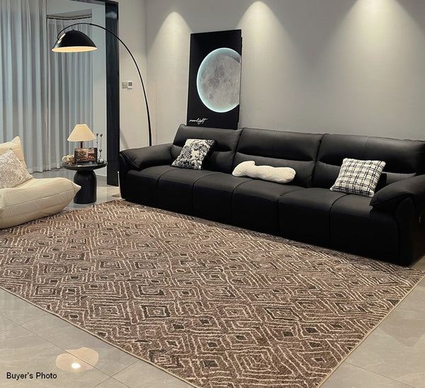 Brown Modern Rug Ideas for Bedroom, Large Modern Rugs for Living Room, Abstract Geometric Modern Rugs, Modern Rugs for Dining Room-ArtWorkCrafts.com