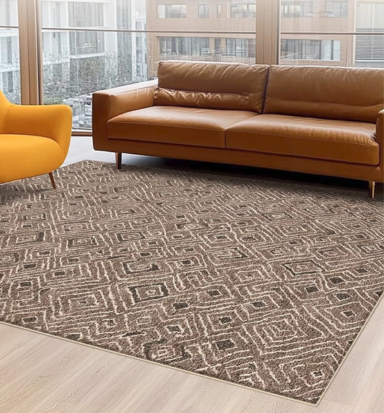 Brown Modern Rug Ideas for Bedroom, Large Modern Rugs for Living Room, Abstract Geometric Modern Rugs, Modern Rugs for Dining Room-ArtWorkCrafts.com