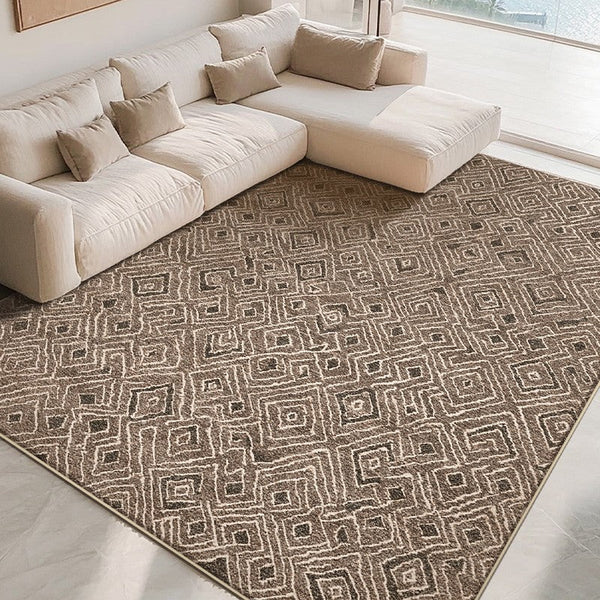 Brown Modern Rug Ideas for Bedroom, Large Modern Rugs for Living Room, Abstract Geometric Modern Rugs, Modern Rugs for Dining Room-ArtWorkCrafts.com