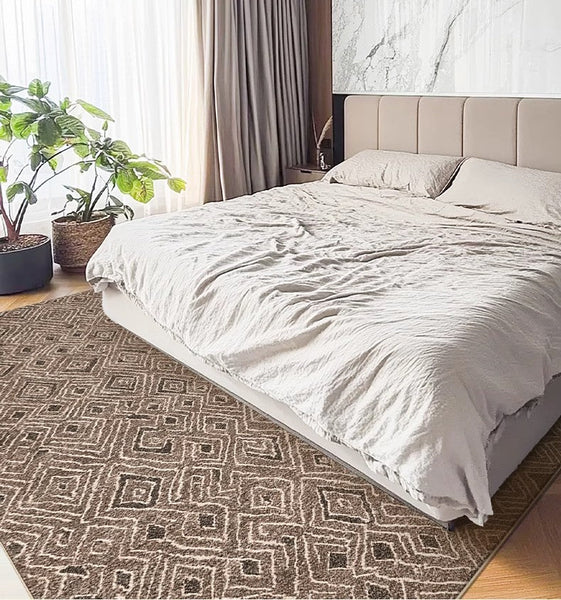 Brown Modern Rug Ideas for Bedroom, Large Modern Rugs for Living Room, Abstract Geometric Modern Rugs, Modern Rugs for Dining Room-ArtWorkCrafts.com