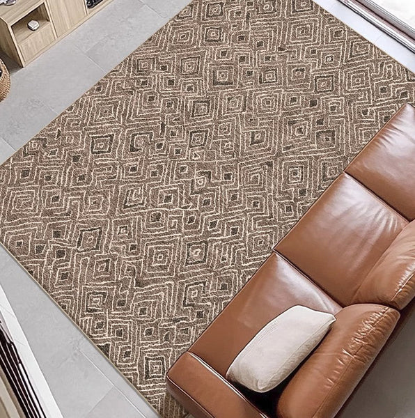 Brown Modern Rug Ideas for Bedroom, Large Modern Rugs for Living Room, Abstract Geometric Modern Rugs, Modern Rugs for Dining Room-ArtWorkCrafts.com