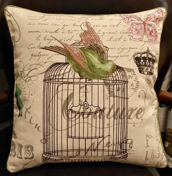 Decorative Throw Pillows, Bird Throw Pillows, Pillows for Farmhouse, Sofa Throw Pillows, Embroidery Throw Pillows, Rustic Pillows for Couch-ArtWorkCrafts.com