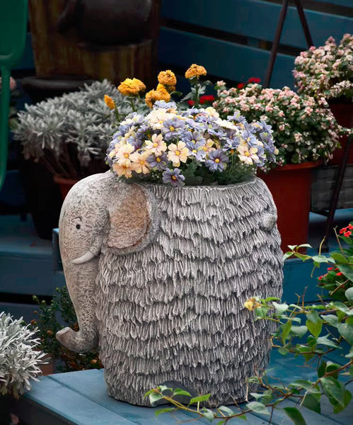 Elephant Flower Pot, Modern Animal Statue for Garden Ornaments, Large Elephant Flowerpot, Resin Statue for Garden, Villa Outdoor Decor Gardening Ideas-ArtWorkCrafts.com