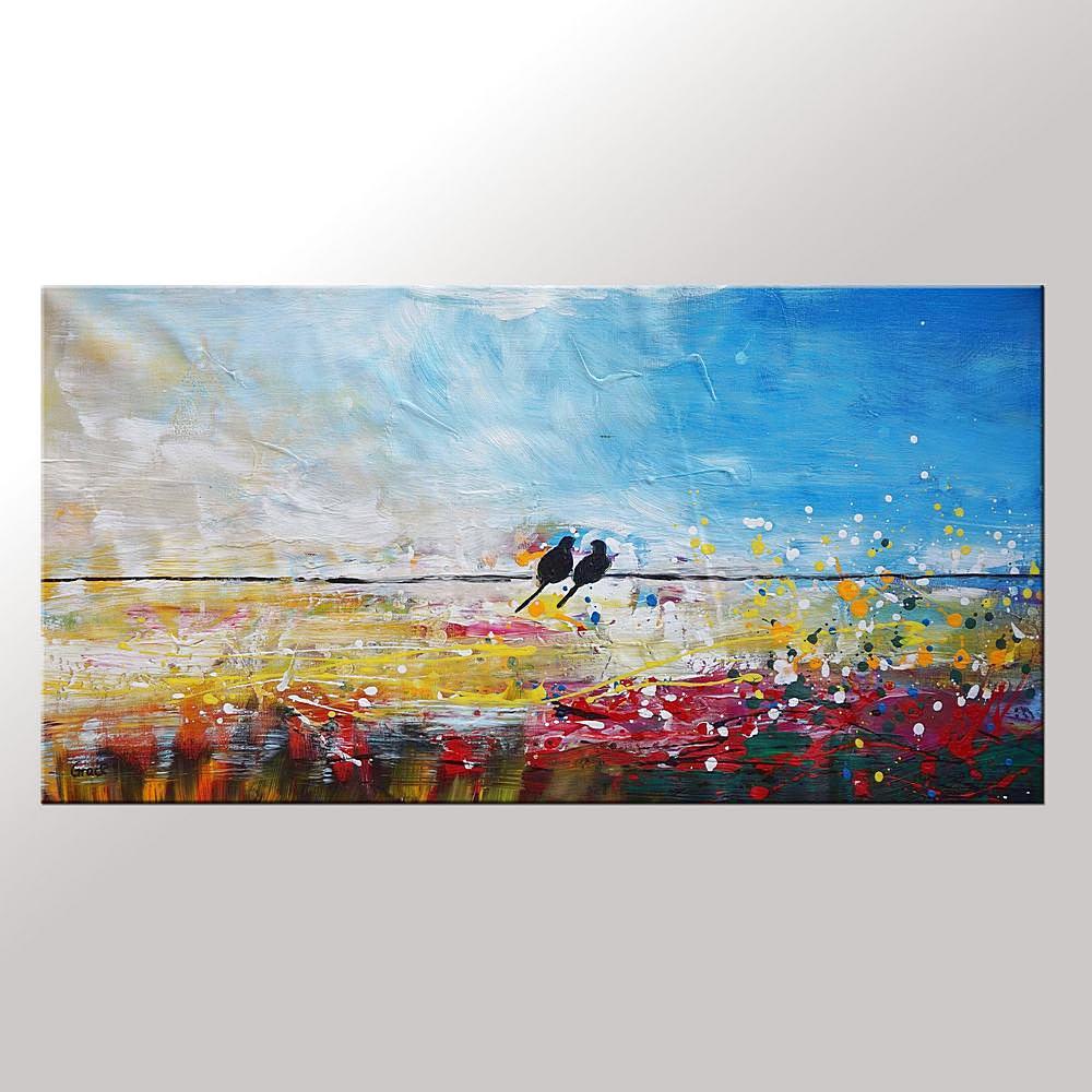 Modern Wall Art, Abstract Art, Contemporary Painting, Love Birds Painting, Art for Sale, Abstract Art Painting, Dining Room Wall Art, Wedding Gift-ArtWorkCrafts.com