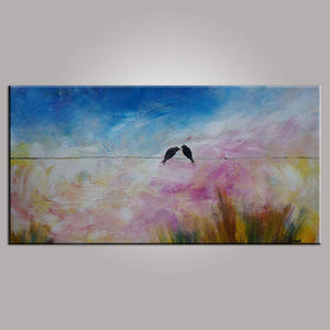 Love Birds Painting, Art for Sale, Abstract Art Painting, Bedroom Wall Art, Canvas Art-ArtWorkCrafts.com
