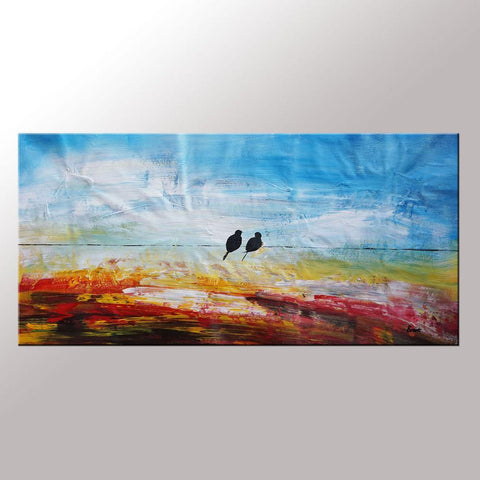 Art for Sale, Abstract Wall Art, Modern Art, Love Birds Painting, Contemporary Painting, Abstract Painting, Bedroom Wall Art, Canvas Art Painting-ArtWorkCrafts.com
