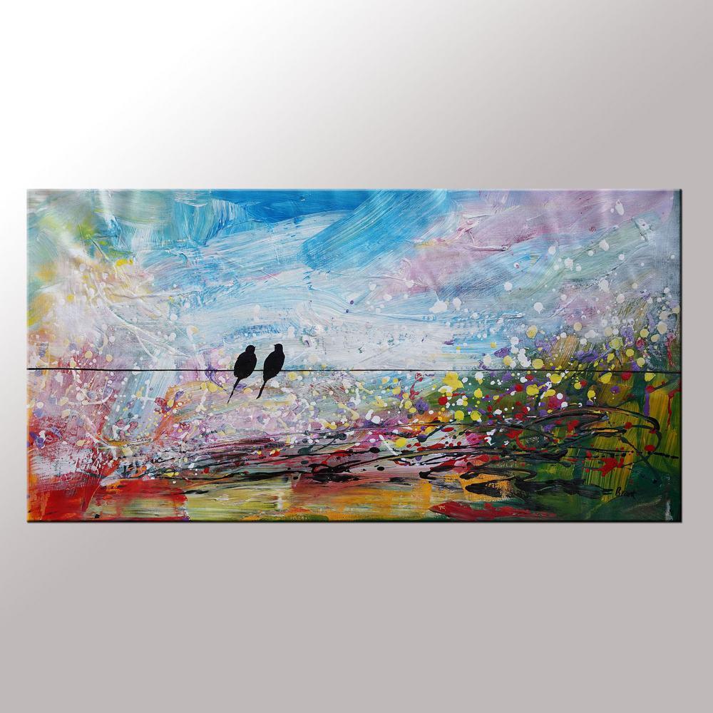 Love Birds Painting, Art for Sale, Abstract Wall Art, Modern Art, Contemporary Painting, Abstract Painting, Bedroom Wall Art, Canvas Art Painting-ArtWorkCrafts.com