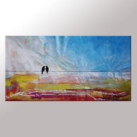 Abstract Wall Art, Contemporary Painting, Modern Art, Love Birds Painting, Art for Sale, Abstract Painting, Bedroom Wall Art, Canvas Art Painting-ArtWorkCrafts.com