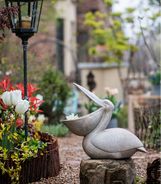 Pelican Statue for Garden, Beautiful Cute Animal Statues, Large Garden Courtyard Ornaments, Unique Modern Garden Bird Sculptures, Creative Villa Outdoor Decor Gardening Ideas-ArtWorkCrafts.com