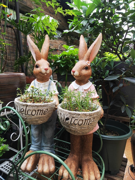 Large Rabbit Lovers Statue for Garden, Bunny Flowerpot, Garden Courtyard Ornament, Villa Outdoor Decor Gardening Ideas-ArtWorkCrafts.com