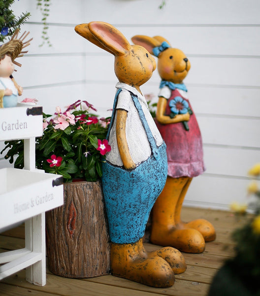 Large Rabbit Statues, Rabbit Flowerpots, Animal Statue for Garden Ornament, Villa Courtyard Decor, Outdoor Decoration, Garden Decor Ideas-ArtWorkCrafts.com