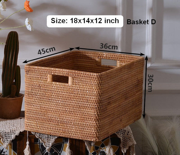 Storage Basket for Shelves, Woven Storage Basket for Toys, Rattan Storage Basket for Clothes, Large Rectangular Storage Basket, Storage Baskets for Bedroom-ArtWorkCrafts.com