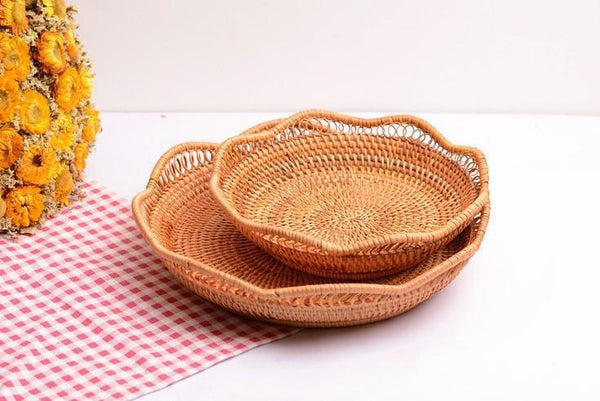 Woven Rattan Basket, Fruit Storage Basket, Woven Round Storage Basket, Storage Baskets for Kitchen-ArtWorkCrafts.com