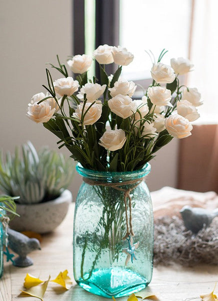 Flower Arrangement Ideas for Living Room, White Camellia Flowers, Modern Artificial Flowers for Home Decoration, Simple Artificial Floral for Bedroom-ArtWorkCrafts.com