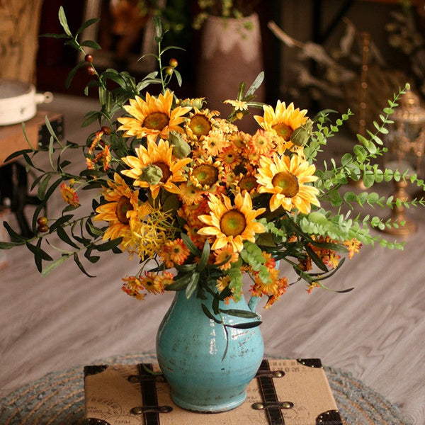 Large Bunch of Yellow Sunflowers, Unique Floral Arrangement for Home Decoration, Table Centerpiece, Real Touch Artificial Flowers for Living Room-ArtWorkCrafts.com