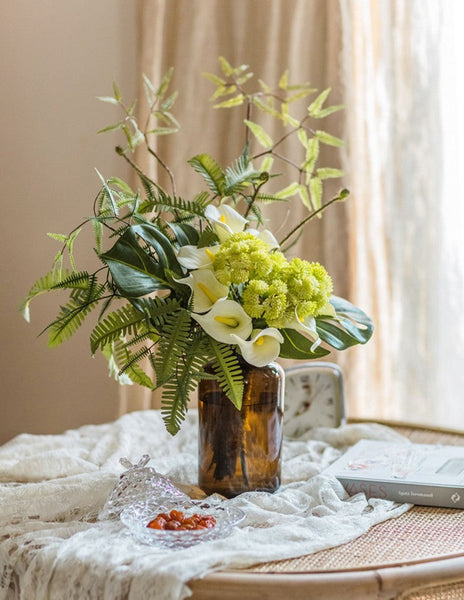 Calla Lily, Monstera, Fern leaf, Aglaia Odorata Flowers, Beautiful Modern Flower Arrangement for Home Decoration, Simple Artificial Floral for Living Room-ArtWorkCrafts.com
