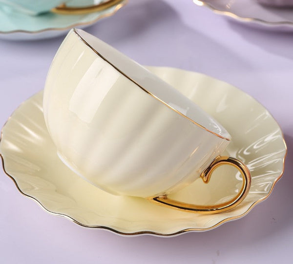 Elegant Macaroon Ceramic Coffee Cups, Beautiful British Tea Cups, Creative Bone China Porcelain Tea Cup Set, Unique Tea Cups and Saucers in Gift Box as Birthday Gift-ArtWorkCrafts.com