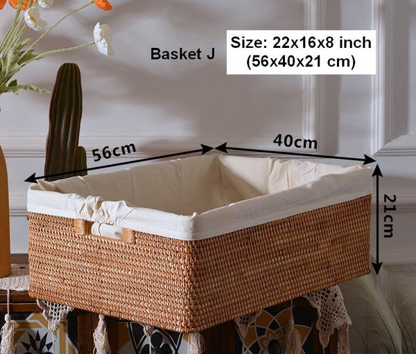 Rectangular Storage Basket with Lid, Rattan Basket, Storage Basket for Shelves, Storage Baskets for Bathroom, Bedroom Storage Baskets-ArtWorkCrafts.com