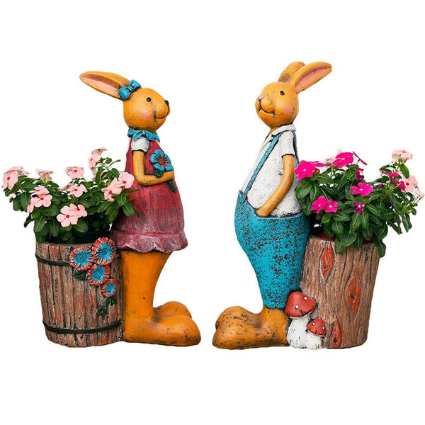 Large Rabbit Statues, Rabbit Flowerpots, Animal Statue for Garden Ornament, Villa Courtyard Decor, Outdoor Decoration, Garden Decor Ideas-ArtWorkCrafts.com