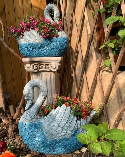 Large Swan Statue for Garden, Swan Flower Pot, Animal Statue for Garden Courtyard Ornament, Villa Outdoor Decor Gardening Ideas-ArtWorkCrafts.com
