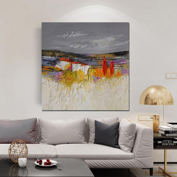 Abstract Landscape Painting, Large Landscape Painting for Bedroom, Heavy Texture Painting, Living Room Wall Art Ideas, Palette Knife Artwork-ArtWorkCrafts.com