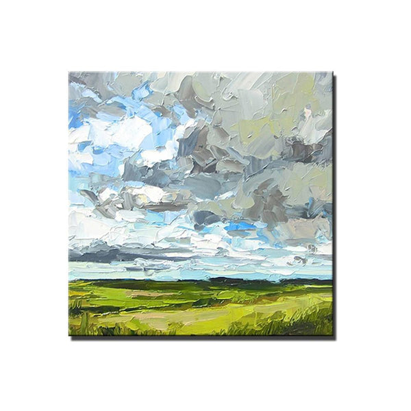 Abstract Landscape Painting, Grass Land under Sky Painting, Large Acrylic Paintings for Bedroom, Heavy Texture Canvas Art, Landscape Paintings for Living Room-ArtWorkCrafts.com