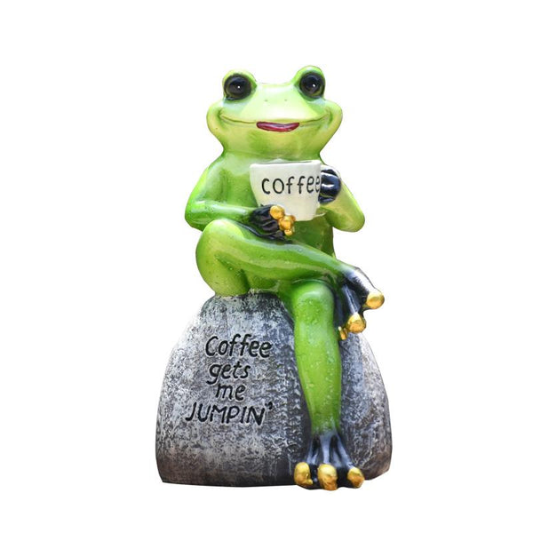 Frog Drinking Coffee Statue for Garden, Animal Statue for Garden Courtyard Ornament, Villa Outdoor Decor Gardening Ideas-ArtWorkCrafts.com