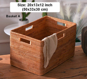 Storage Baskets for Bedroom, Large Laundry Storage Basket for Clothes, Rectangular Storage Basket, Rattan Baskets, Storage Baskets for Shelves-ArtWorkCrafts.com