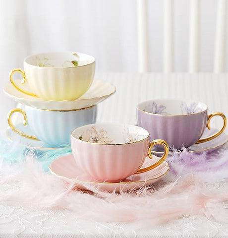 Beautiful British Tea Cups, Unique Afternoon Tea Cups and Saucers, Elegant Ceramic Coffee Cups, Royal Bone China Porcelain Tea Cup Set-ArtWorkCrafts.com
