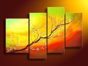 Branch of Plum Tree Flower, 4 Piece Canvas Art, Painting for Sale, Bedroom Canvas Painting-ArtWorkCrafts.com
