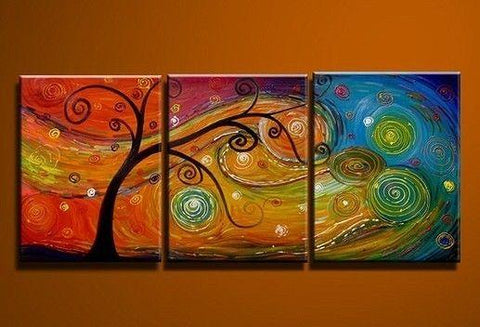 Tree of Life Painting, Abstract Art Painting, 3 Piece Canvas Art, Canvas Painting, Large Group Painting-ArtWorkCrafts.com