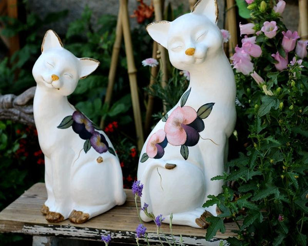 Lovely Cat Statues, Sitting Cats Resin Statue for Garden Ornament, Villa Outdoor Decor Gardening Ideas, Garden Courtyard Decoration, House Warming Gift-ArtWorkCrafts.com