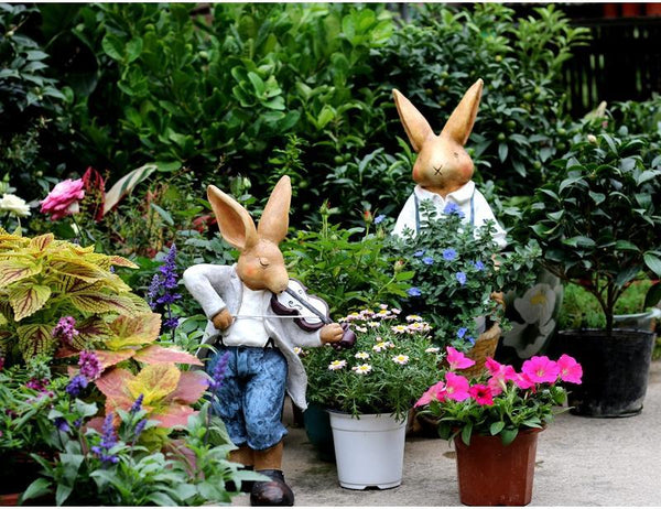 Garden Courtyard Ornament, Large Rabbit Statue for Garden, Bunny Flower Pot, Villa Outdoor Decor Gardening Ideas, House Warming Gift-ArtWorkCrafts.com