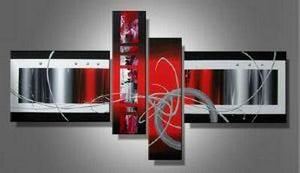 Red Abstract Acrylic Art, Simple Modern Art, Large Painting for Living Room, Large Canvas Art Painting, 4 Piece Wall Art, Buy Painting Online-ArtWorkCrafts.com