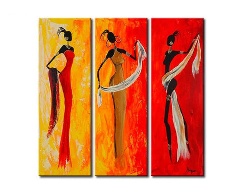African Girls, 3 Piece Wall Painting, African Acrylic Paintings, African Woman Painting, Wall Art Paintings-ArtWorkCrafts.com