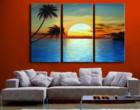 Landscape Painting, Sunrise Painting, 3 Piece Painting, Acrylic Painting on Canvas, Wall Art Paintings-ArtWorkCrafts.com