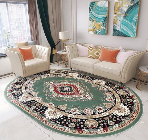 Large Flower Pattern Floor Rugs for Dining Room, Green Thick and Soft Green Rugs for Living Room, Oriental Floor Carpets under Dining Room Table-ArtWorkCrafts.com
