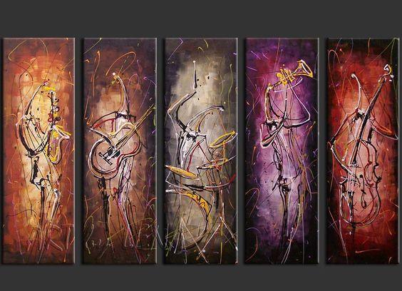 5 Piece Abstract Painting, Musician Painting, Music Painting, Acrylic Canvas Painting, Modern Paintings for Living Room-ArtWorkCrafts.com