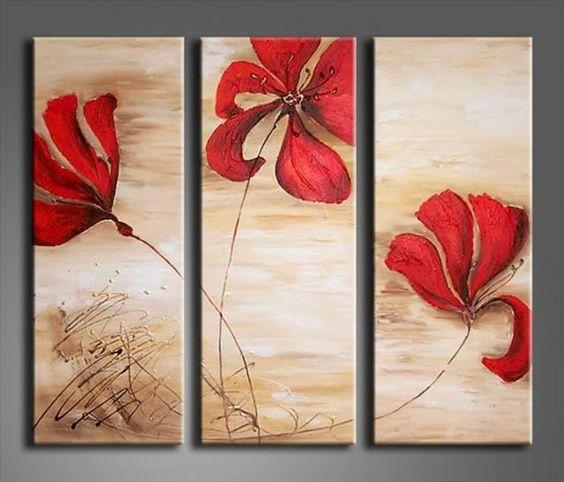 Acrylic Flower Paintings, Acrylic Wall Art Painting, Red Flower Painting, Modern Contemporary Paintings-ArtWorkCrafts.com