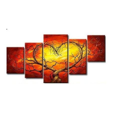 5 Piece Canvas Artwork, Tree of Life Painting, Acrylic Painting on Canvas, Abstract Art of Love, Extra Large Art Painting-ArtWorkCrafts.com