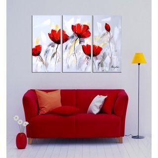 Bedroom Wall Art Painting, Acrylic Flower Paintings, Red Flower Painting, Abstract Flower Artwork-ArtWorkCrafts.com