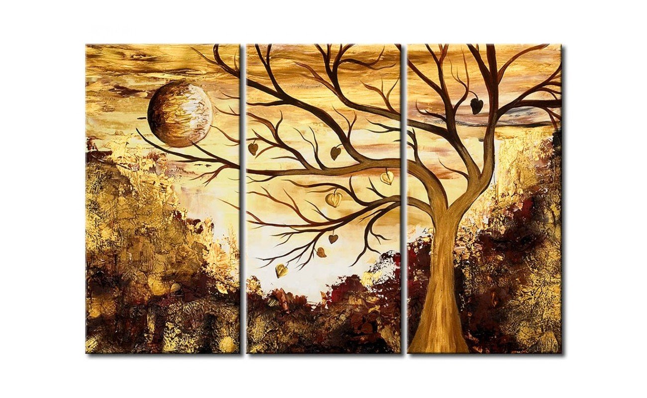 Tree of Life Painting, Moon Painting, 3 Piece Painting, Modern Acrylic Paintings, Wall Art Paintings-ArtWorkCrafts.com