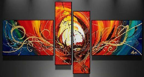 Red Canvas Art Painting, Abstract Acrylic Art, 4 Piece Abstract Art Paintings, Large Painting on Canvas, Buy Painting Online-ArtWorkCrafts.com