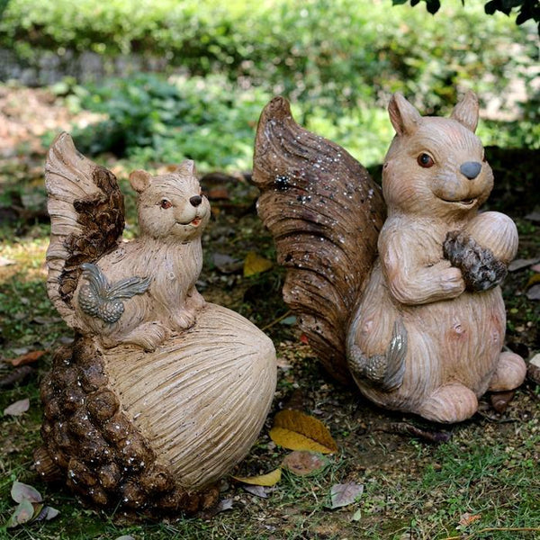 Large Squirrel with Pine Cones Statue for Garden, Animal Statue for Garden Ornament, Villa Outdoor Decor Gardening Ideas-ArtWorkCrafts.com
